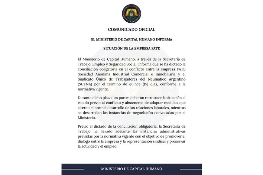 El comunicado de Capital Humano.