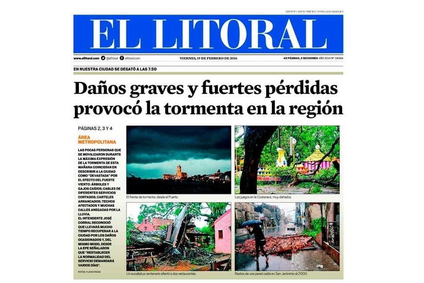 La tapa de El Litoral dio cuenta de la gravedad de la situación.
