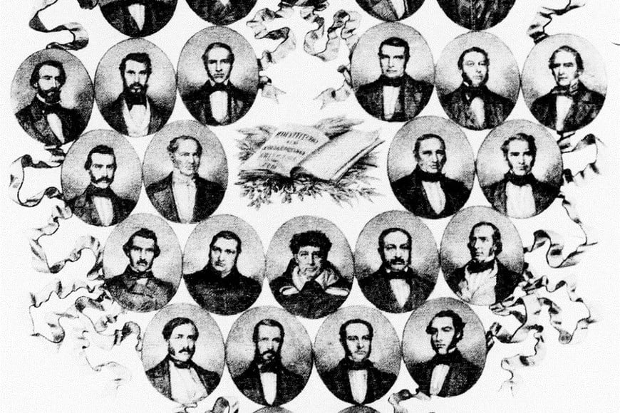 Gran retrato colectivo de los constituyentes de 1853, realizado por el famoso dúo de grabadores franceses Louis Charles Joseph Destouches (1811-1886) y Louis Jacques Charles Lemercier (1790-1865). Arriba, en el centro de la imagen, puede observarse la figura de Justo José de Urquiza quien en su carácter de Director Provisional de la Confederación Argentina había convocado la Asamblea Constituyente.