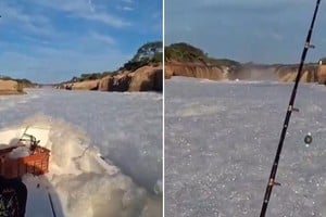 Así se veía la espuma en el arroyo Colastiné.