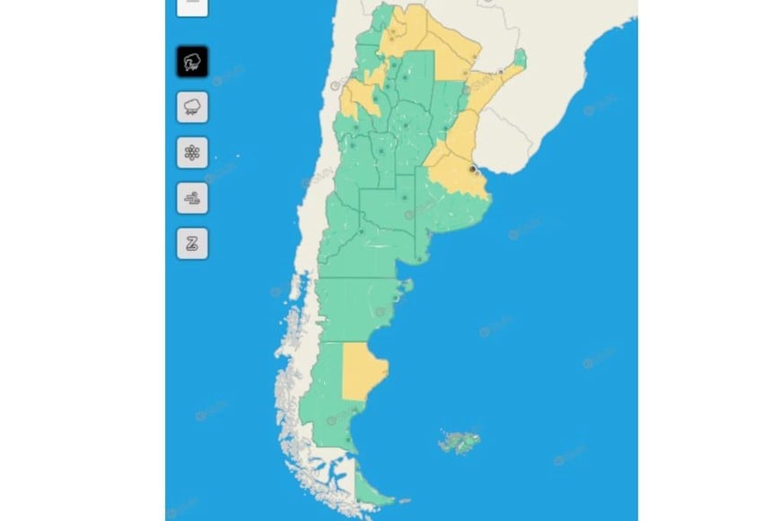 Las zonas afectadas por tormentas para este lunes.