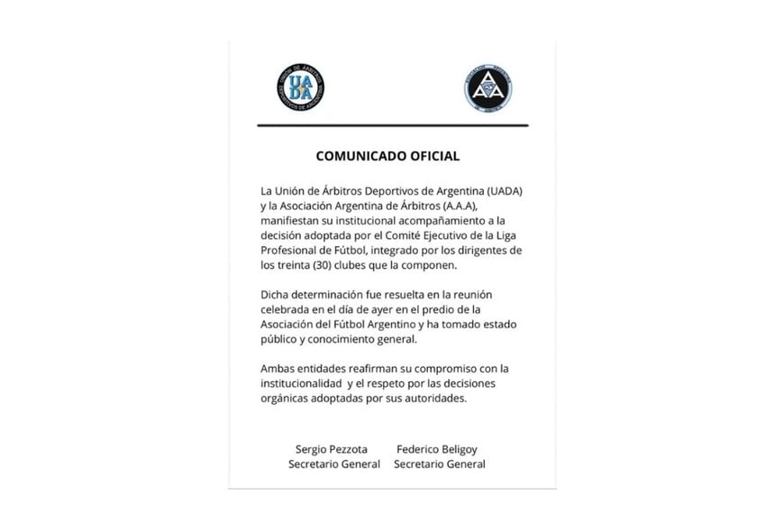 UADA y AAA apoyaron la decisión de la Liga Profesional y se alinearon con la AFA