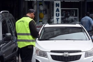 Un inspector supervisando un coche en el macrocentro de la ciudad. Crédito: Guillermo Di Salvatore