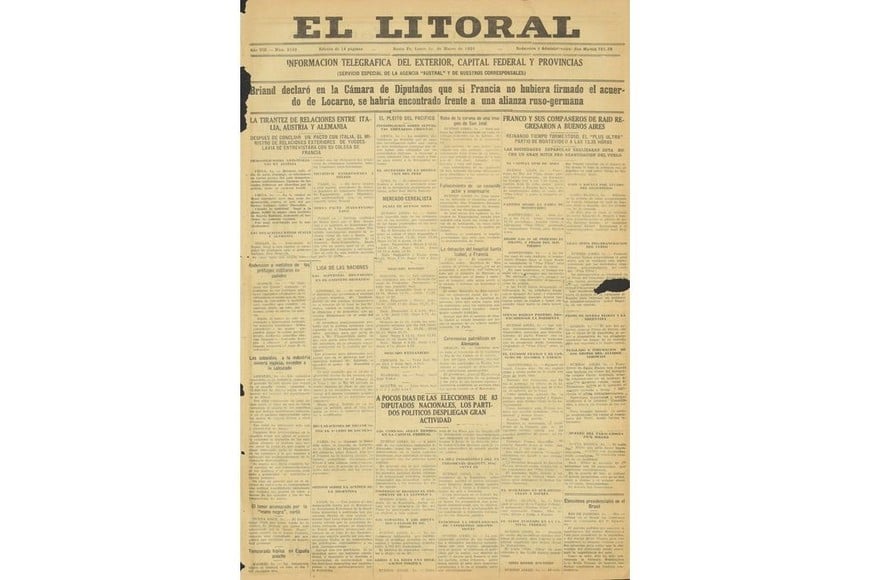 Portada completa de la edición del 1 de marzo de 1916 de El Litoral.