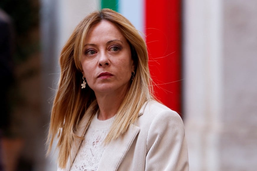 Italian Prime Minister Giorgia Meloni looks on as she waits for the arrival of President of Cyprus Nikos Christodoulides, at Chigi Palace, in Rome, Italy, February 26, 2026. REUTERS/Remo Casilli