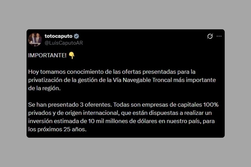 El comunicado de Caputo en X.