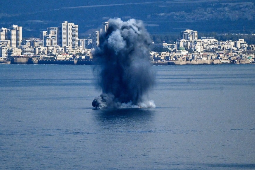 An explosion in the sea, after missiles were launched towards Israel from Iran following strikes by Israel and the U.S. on Iran, as seen from Haifa, northern Israel, February 28, 2026. REUTERS/Rami Shlush  ISRAEL OUT. NO COMMERCIAL OR EDITORIAL SALES IN ISRAEL     TPX IMAGES OF THE DAY