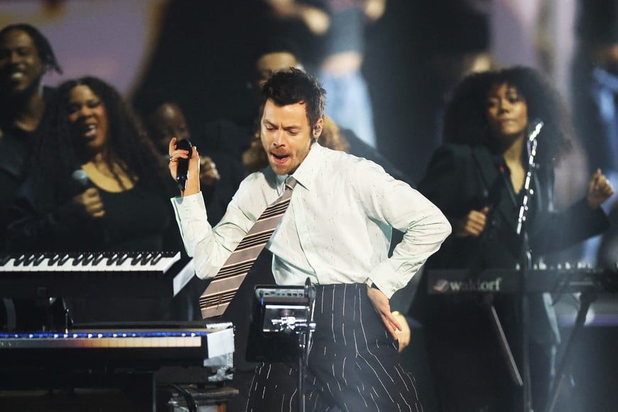 Harry Styles performs during the BRIT Awards at the Co-op Live Arena, in Manchester, Britain, February 28, 2026. REUTERS/Isabel Infantes
