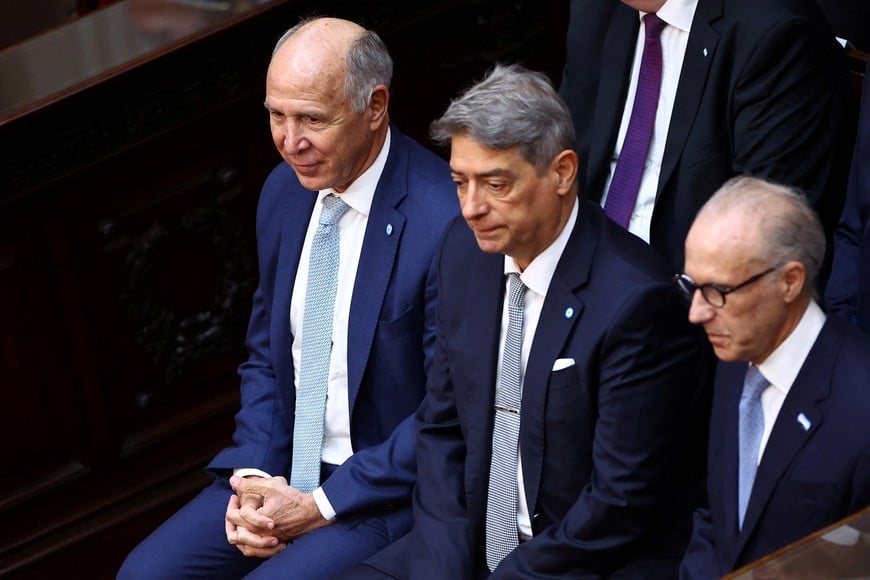Members of Argentina's Supreme Court Ricardo Lorenzetti, Horacio Rosatti and Carlos Rosenkrantz attend the opening session of the 144th legislative term of Congress at the National Congress building in Buenos Aires, Argentina, March 1, 2026. REUTERS/Agustin Marcarian