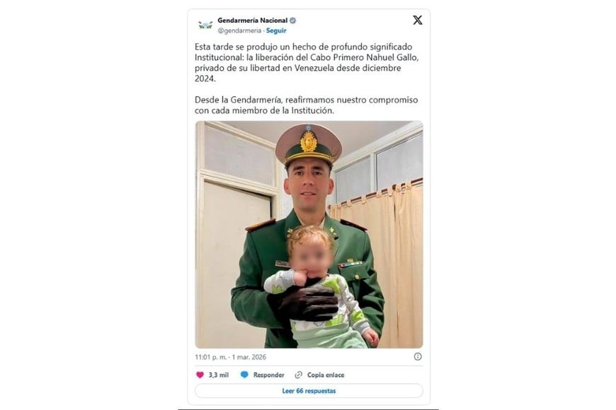 Gendarmería Nacional confirmo la liberacion de Nahuel Agustín Gallo