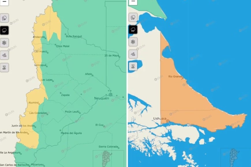 Las zonas afectadas por tormentas para este lunes.