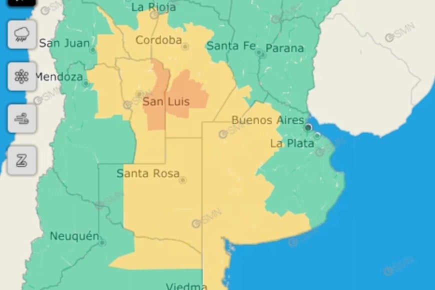 Las zonas afectadas por tormentas para este lunes.