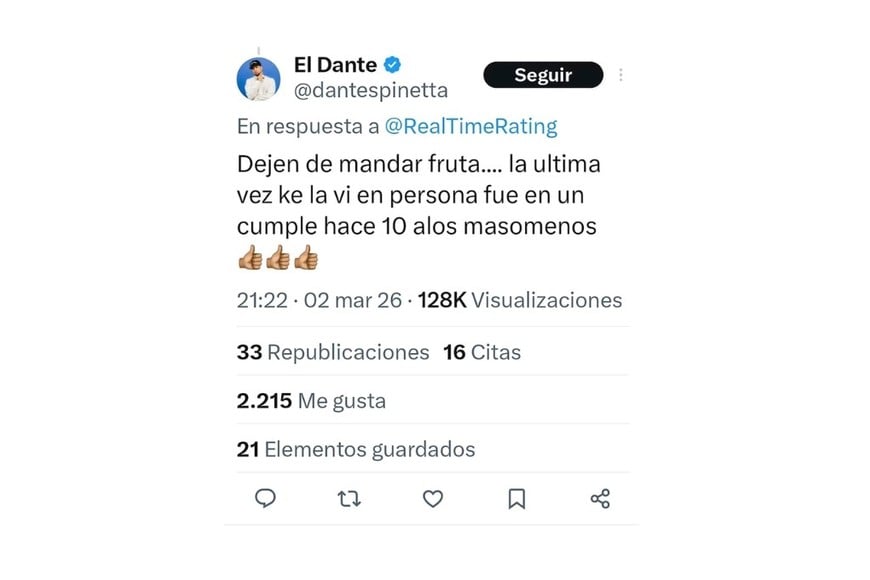 El posteo de Dante Spinetta en X.