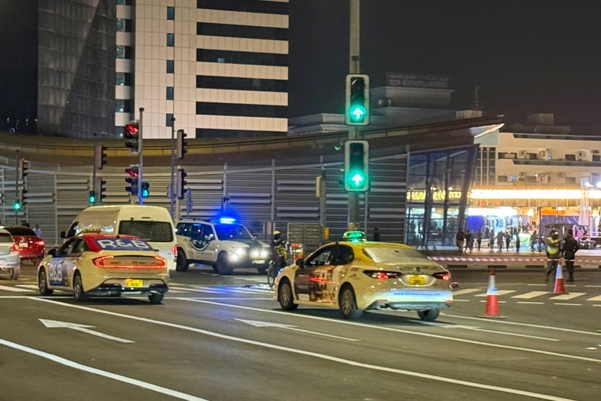 A police car is parked in an intersection blocking a road near the U.S embassy, amid the U.S.-Israeli conflict with Iran, in Dubai, United Arab Emirates, March 4, 2026. REUTERS/Raghed Waked