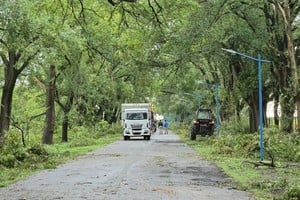 Personal comunal trabajando en despejar el camino al cementario.