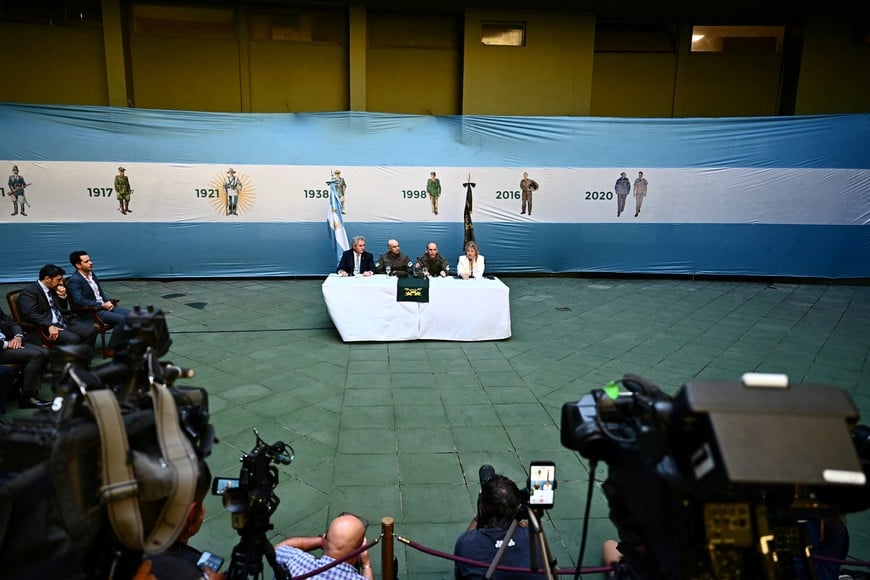 Nahuel Gallo, an Argentine gendarmerie officer who was detained in Venezuela since December 2024, attends a press conference after his arrival to the country last Monday, with Argentina's Security Minister Alejandra Monteoliva, Foreign Minister Pablo Quirno and Gendarmerie Commander General Claudio Brilloni, in Buenos Aires, Argentina, March 4, 2026. REUTERS/Pedro Lazaro Fernandez