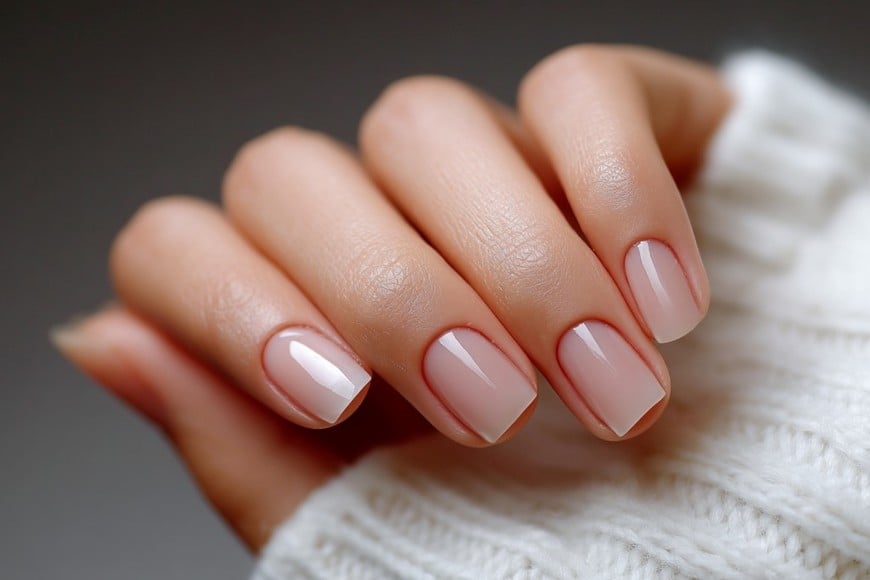 Una capa de brillo transparente realza la salud natural de las uñas.