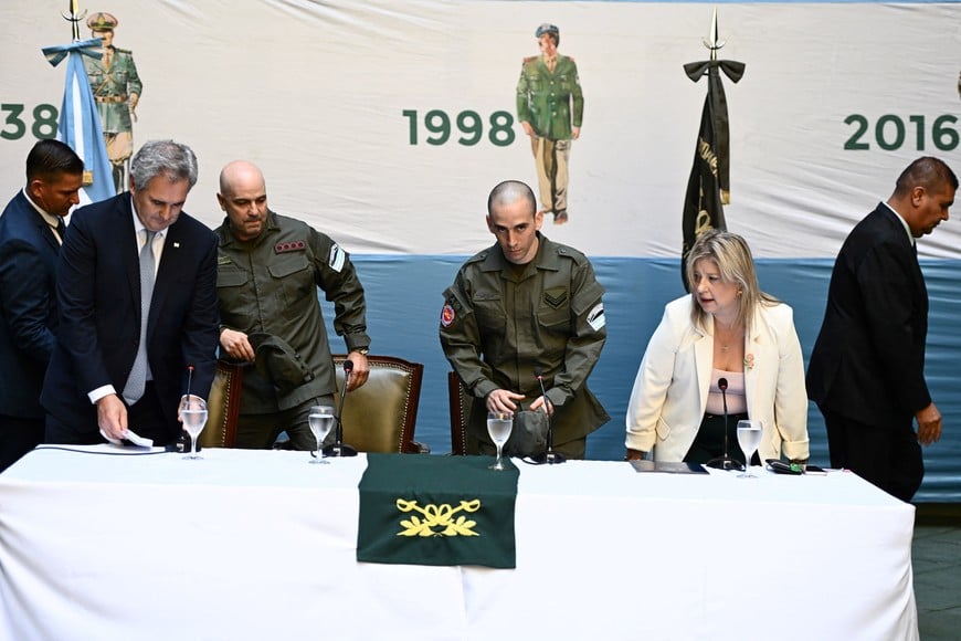Nahuel Gallo, an Argentine gendarmerie officer who was detained in Venezuela since December 2024, attends a press conference after his arrival to the country last Monday, with Argentina's Security Minister Alejandra Monteoliva, Foreign Minister Pablo Quirno and Gendarmerie Commander General Claudio Brilloni, in Buenos Aires, Argentina, March 4, 2026. REUTERS/Pedro Lazaro Fernandez