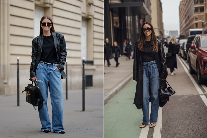 Un blazer estructurado equilibra la silueta holgada.