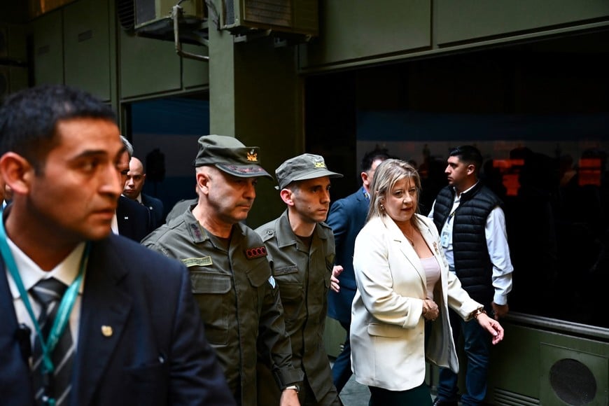 Nahuel Gallo, an Argentine gendarmerie officer who was detained in Venezuela since December 2024, attends a press conference after his arrival to the country last Monday, with Argentina's Security Minister Alejandra Monteoliva, Foreign Minister Pablo Quirno and Gendarmerie Commander General Claudio Brilloni, in Buenos Aires, Argentina, March 4, 2026. REUTERS/Pedro Lazaro Fernandez