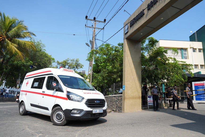 An ambulance carries injured people to the National Hospital Galle for treatment after submarine attack on Iranian ship off Sri Lanka, in Galle, Sri Lanka, March 4, 2026. REUTERS/Thilina Kaluthotage