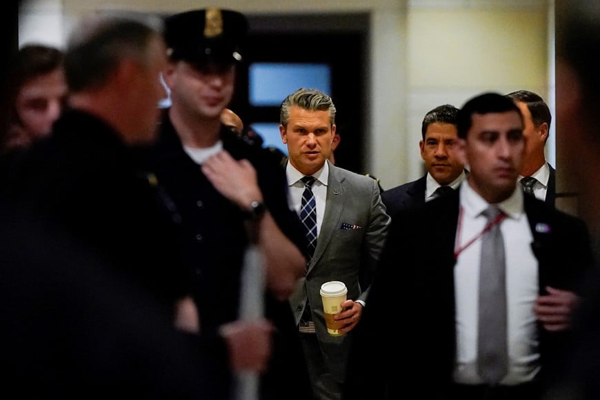 U.S. Defense Secretary Pete Hegseth walks on the day of classified briefings for the full U.S. Senate and House of Representatives on the situation in Iran, on Capitol Hill in Washington, D.C., U.S., March 3, 2026. REUTERS/Elizabeth Frantz