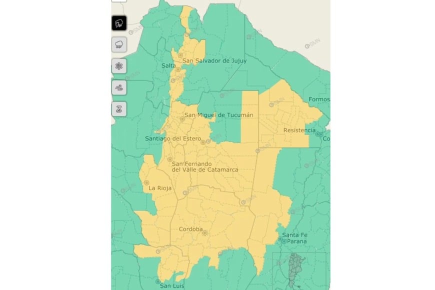 Se prevén valores de precipitación acumulada entre 20 y 50 mm para las zonas bajo alerta.