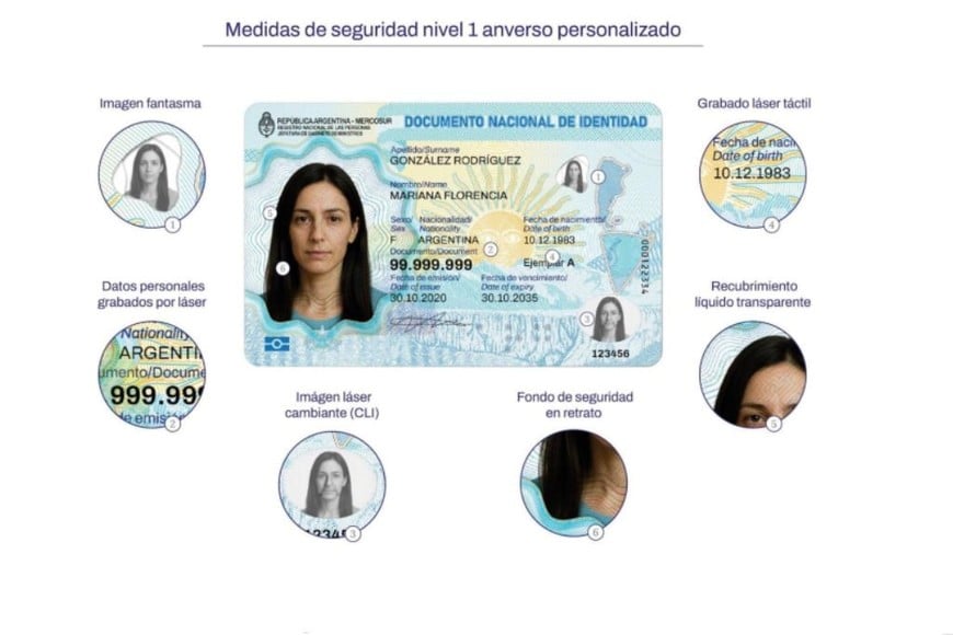 Repetición de fotos, datos personales grabados a láser, grabado láser táctil sobre el dato fecha de nacimiento, son algunos de los estándares de seguridad que se incorporan en el anverso.