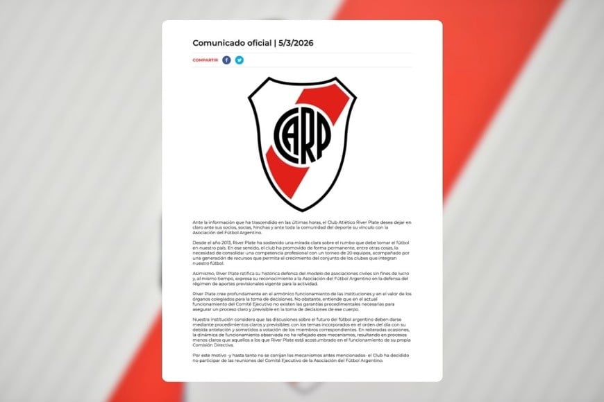 Golpe institucional: River anunció que no irá más a las reuniones del Comité Ejecutivo de la AFA