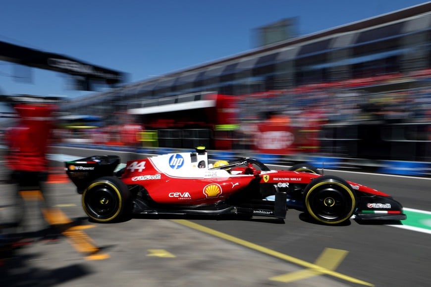 Formula One F1 - Australian Grand Prix - Albert Park Grand Prix Circuit, Melbourne, Australia - March 6, 2026
Ferrari's Lewis Hamilton in the pits during practice REUTERS/Hollie Adams
