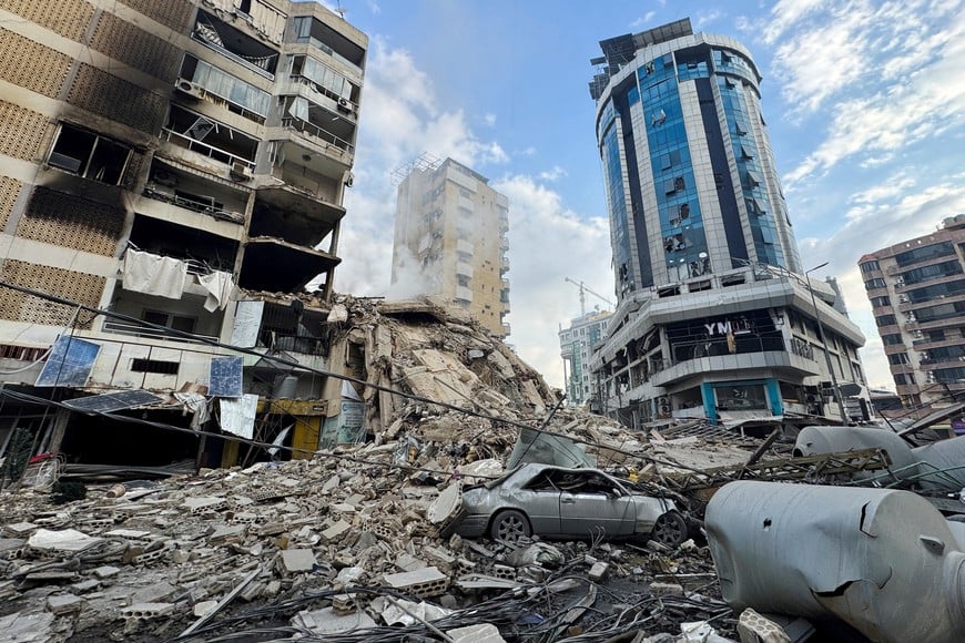 Rubble lies after an Israeli strike on Beirut's southern suburbs, following an escalation between Hezbollah and Israel amid the U.S.-Israeli conflict with Iran, Lebanon, March 7, 2026. Picture taken with a mobile phone. REUTERS/Stringer     TPX IMAGES OF THE DAY