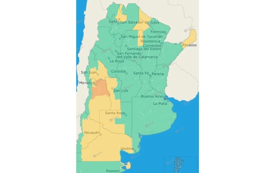 Hay alerta amarilla por tormentas en 13 provincias.
