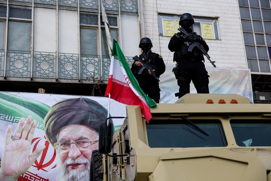 Members of Iranian security forces stand guard during a gathering to support Iran's new supreme leader Mojtaba Khamenei, amid the U.S.-Israeli conflict with Iran, in Tehran, Iran, March 9, 2026. Majid Asgaripour/WANA (West Asia News Agency) via REUTERS ATTENTION EDITORS - THIS PICTURE WAS PROVIDED BY A THIRD PARTY