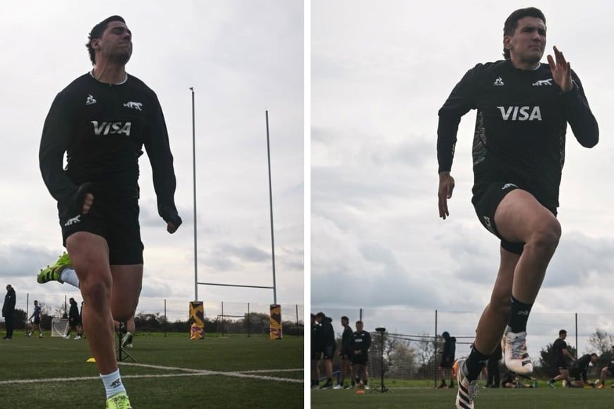 Lucio Cinti y Efraín Elías, dos de Los Pumas que entrenaron en estos días en un nuevo camp llevado a cabo en Londres.
