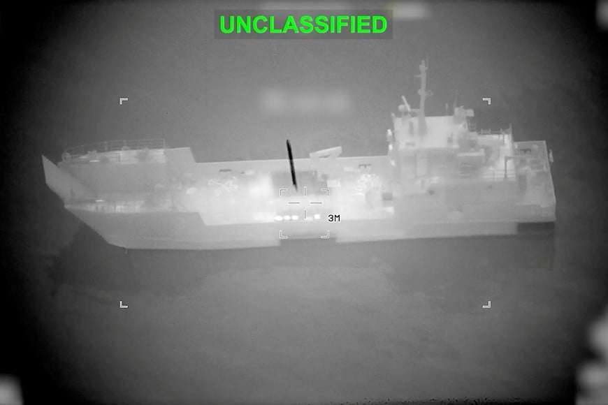 A projectile approaches what U.S. Central Command (CENTCOM) says is an Iranian naval vessel, during strikes that included attacks on mine-laying vessels, at a location given as near the Strait of Hormuz, amid the U.S.-Israeli conflict with Iran, in this screen grab from video released March 10, 2026. CENTCOM/Handout via REUTERS THIS IMAGE HAS BEEN SUPPLIED BY A THIRD PARTY. MANDATORY CREDIT. TEXT OVERLAY AND BLURRING FROM SOURCE. 

Verification:
-Location and date could not be verified. 
-No older version of the video was found posted online before March 10