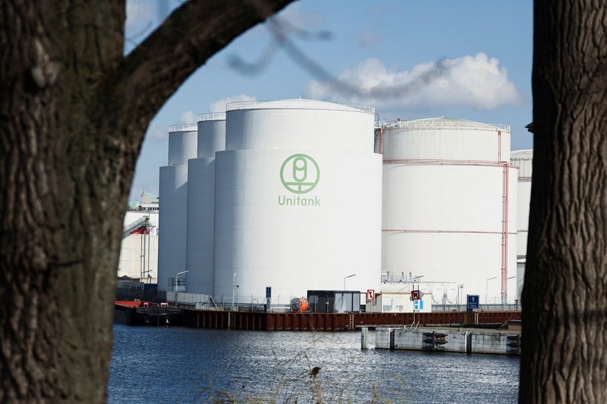 Oil storage containers of German mineral oil logistics company Unitank at Westhafen in Berlin, amid the U.S.-Israeli conflict with Iran, Germany, March 11, 2026. REUTERS/Liesa Johannssen