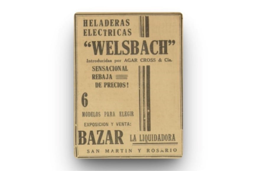 Anuncio publicitario de heladeras Welsbach.