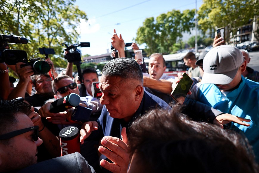 Argentine Football Association (AFA) President Claudio "Chiqui" Tapia arrives at court to testify in a criminal tax investigation, in Buenos Aires, Argentina, March 12, 2026. REUTERS/Agustin Marcarian
