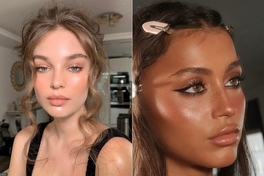 Labios brillantes y naturales completan el look.