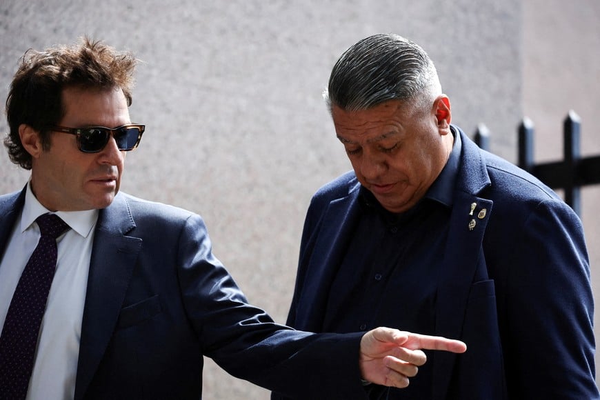 Argentine Football Association (AFA) President Claudio ‘Chiqui’ Tapia walks out of a court after testifying in a criminal tax investigation, in Buenos Aires, Argentina, March 12, 2026. REUTERS/Agustin Marcarian