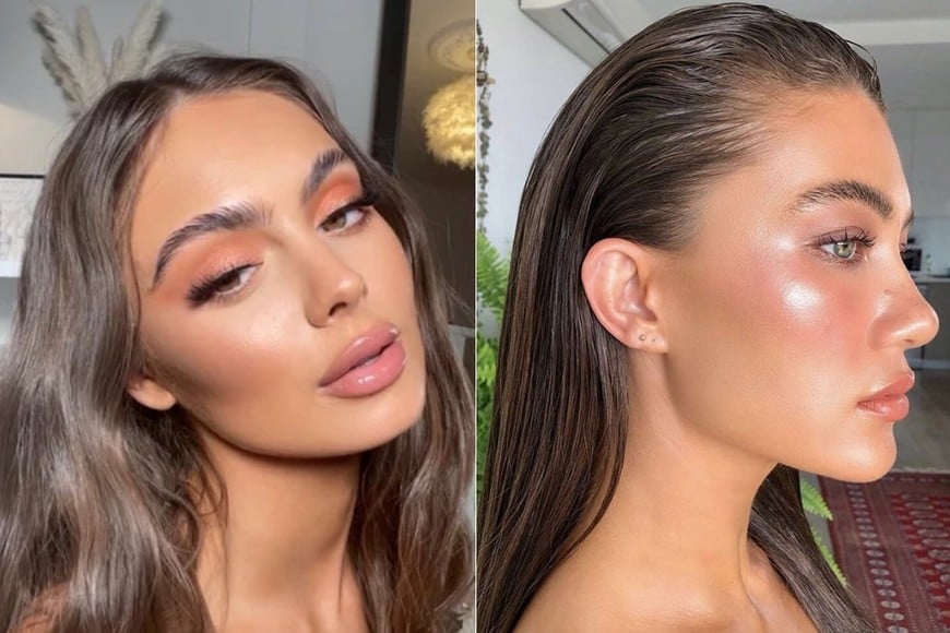 El efecto húmedo en pómulos y nariz marca la tendencia.