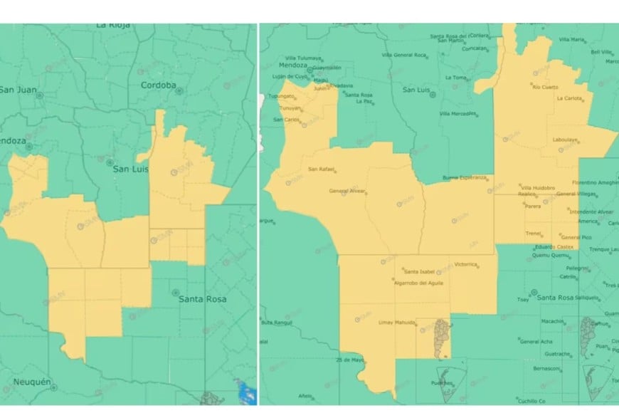 El aviso alcanza a Mendoza, San Luis, Córdoba y La Pampa.