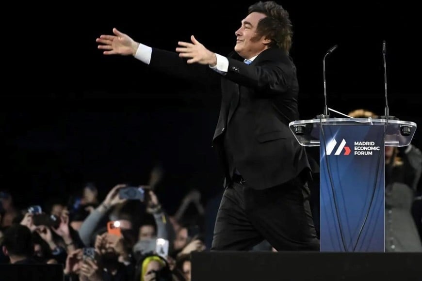 El presidente de Argentina, Javier Milei, durante su ponencia en el Madrid Economic Forum. Foto: Agencia Efe