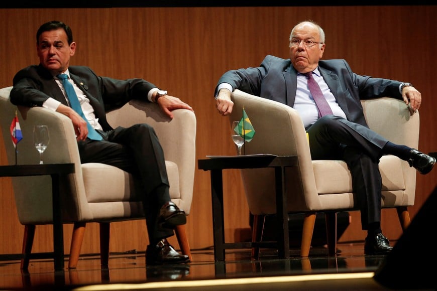 Paraguay's Foreign Minister Ruben Ramirez Lezcano and Brazil's Foreign Minister Mauro Vieira attend the IDB Group Annual Meetings of the Board of Governors, in Luque, Paraguay March 13, 2026. REUTERS/Cesar Olmedo