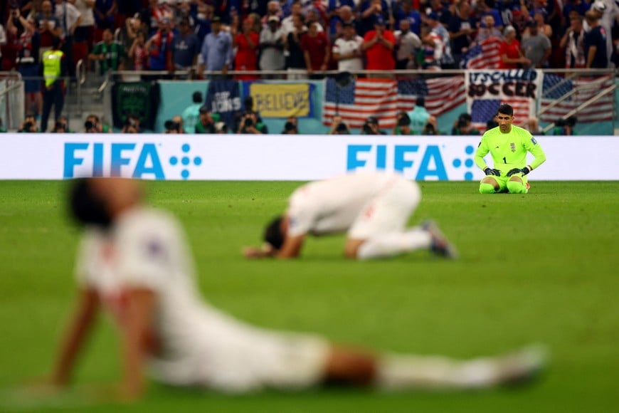 Soccer Football - FIFA World Cup Qatar 2022 - Group B - Iran v United States - Al Thumama Stadium, Doha, Qatar - November 30, 2022
Iran's Alireza Beiranvand looks dejected after the match as Iran are eliminated from the World Cup REUTERS/Kai Pfaffenbach     TPX IMAGES OF THE DAY
