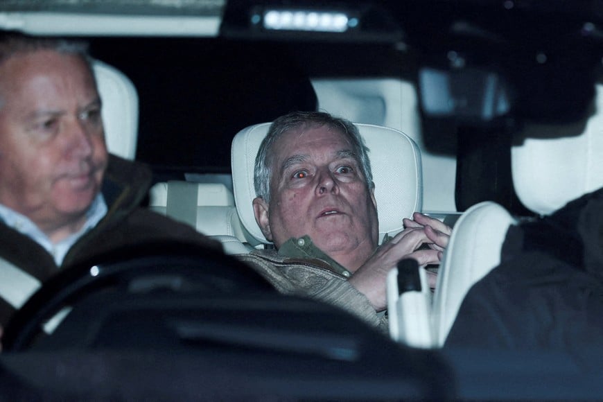 FILE PHOTO: Andrew Mountbatten Windsor, younger brother of Britain’s King Charles, formerly known as Prince Andrew, leaves Aylsham Police Station on a vehicle, on the day he was arrested on suspicion of misconduct in public office, after the U.S. Justice Department released more records tied to the late financier and convicted sex offender Jeffrey Epstein, in Aylsham, Britain, February 19, 2026. REUTERS/Phil Noble/File Photo