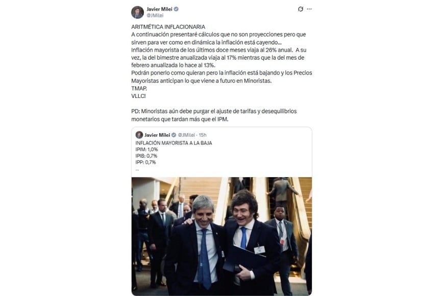 El posteo de Javier Milei en X.