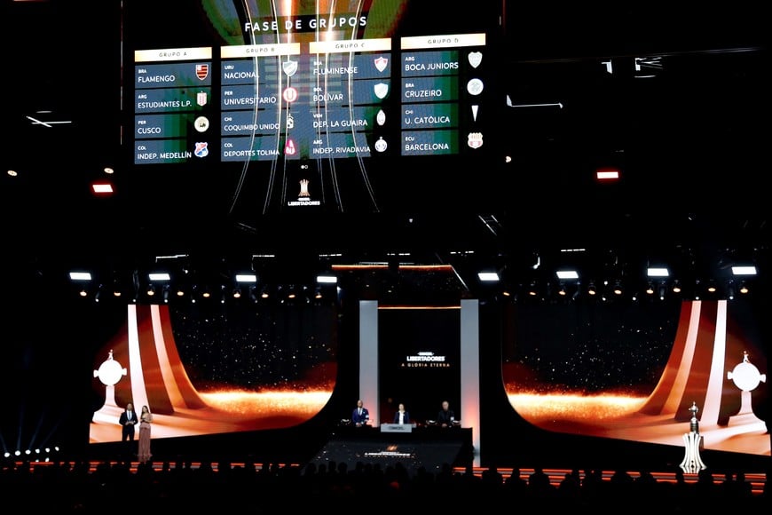 Soccer Football - Copa Libertadores - Group Stage Draw - CONMEBOL Convention Centre, Luque, Paraguay - March 19, 2026
General view of Copa Libertadores groups display during the draw REUTERS/Cesar Olmedo
