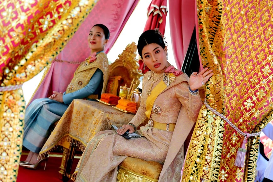 Thailand's Princess Bajrakitiyabha and Princess Sirivannavari Nariratana take part in a royal barge river procession along the Chao Praya river as part of the year-long celebrations of his coronation in Bangkok, Thailand, December 12, 2019. Thailand Royal Household Bureau/Handout via REUTERS      ATTENTION EDITORS - THIS IMAGE WAS PROVIDED BY A THIRD PARTY. EDITORIAL USE ONLY. NO RESALES. NO ARCHIVE.     TPX IMAGES OF THE DAY
