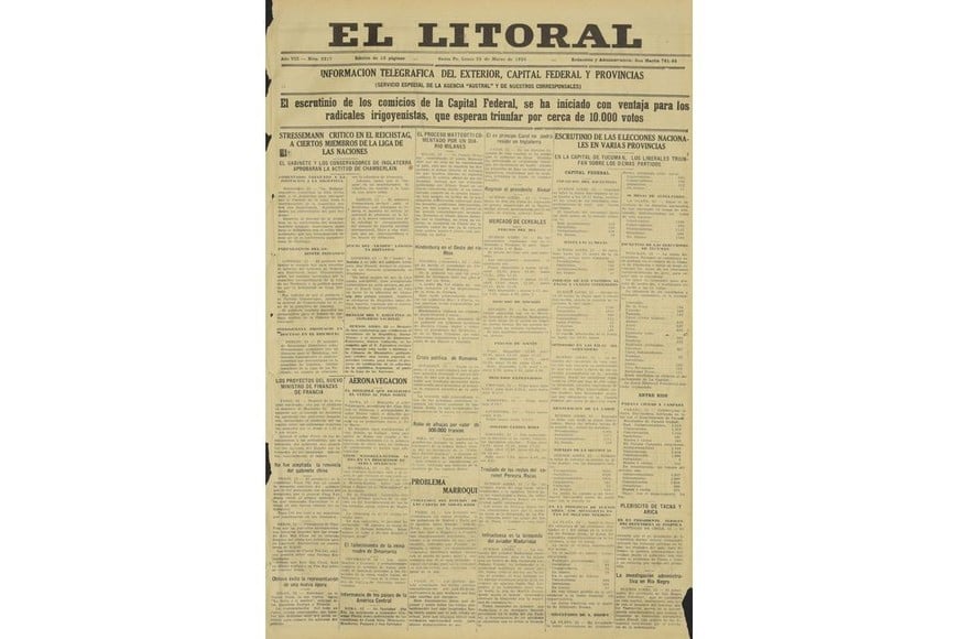 La portada de la edición del 22 de marzo de 1926 de El Litoral.